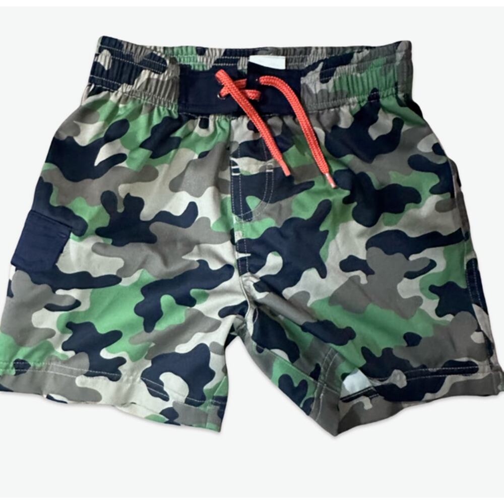 Spotted Zebra Boys Swim Trunks Size 6/7 Camo Green Blue
